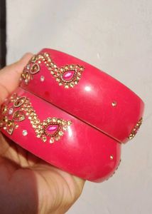 Exquisite Pink Bangles with Kundan Work