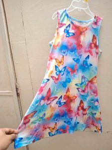 White Rose Print Sleeveless frock