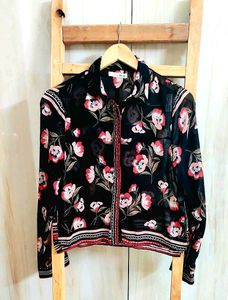 Chic Floral Print Button-Up Shirt Size-34