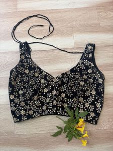 Embroidered Black Velvet Blouse