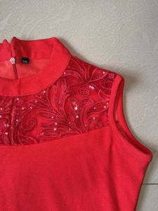 Elegant Red Sleeveless Dress with Sequins