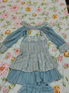 Girls' Blue Embellished Outfit