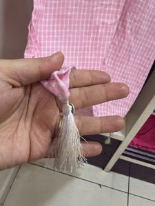 Chic Pink Checked Kurta with Embroidery
