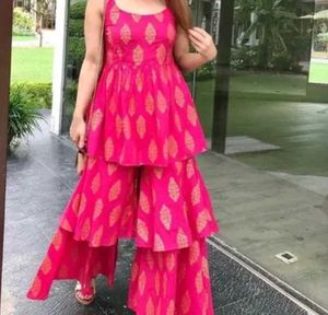 Elegant Pink Kurta Set with Sharara Pants