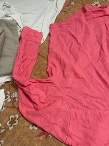 H&amp;M Pink Linen Button-Up Shirt
