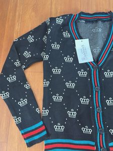 Crown Print V-Neck Cardigan