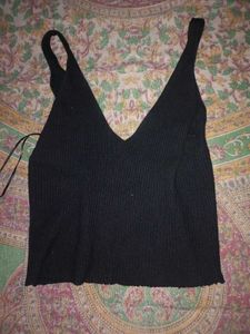 Black Ribbed V-Neck Tank Top