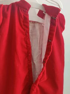 Dark Red Velvet A Line Frock With White Bow