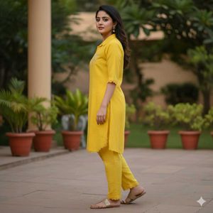 Elegant Yellow Embroidered cord set