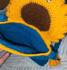Handmade Crochet Blue Bag with Sunflower
