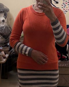 Orange Knit Sweater Dress