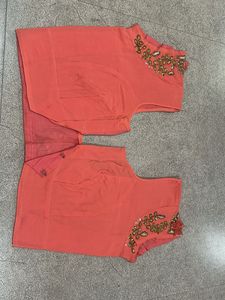 Beautiful Embroidered Peach Saree with Blouse
