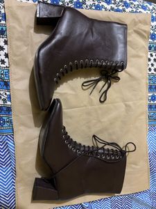 Lace-Up Square Toe Ankle Boots