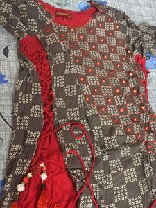 Brown Checkered Tunic with Red Accents