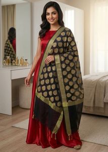 black Banarasi Silk Dupatta