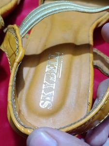 Yellow Embossed Heeled Sandals