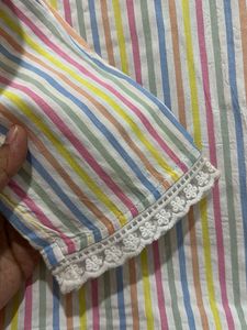 With Tag Striped Lace Trim Cotton Kurta