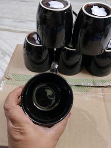 Set of 6 Black Ceramic Mugs unsued