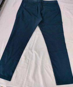 Blue Cotton Blend Casual Pants