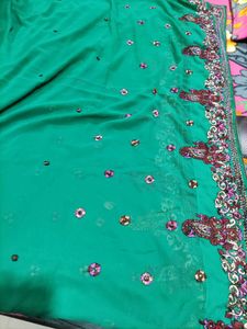 Elegant Green Embroidered Saree