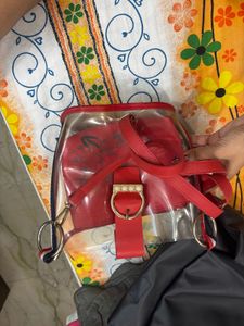Chic Red Transparent Bag with Pouch