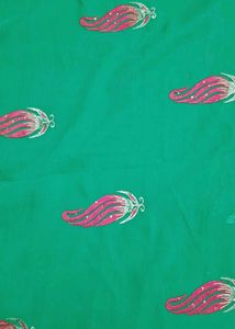 parrot Green Embroidered Saree with blouse piece