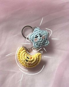 Cute Moon &amp; Star Crochet Keychain