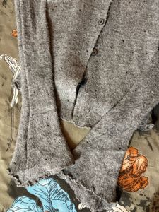 Gray Knit Cardigan with Bell Sleeves