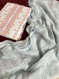White Embroidered Dress Material