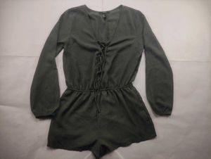 Women's Green Lace-Up Romper