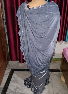Silver And Grey Colour Ready To Wear Saree