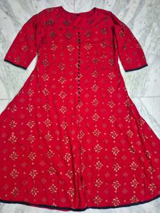 Red Kurta with Golden Print