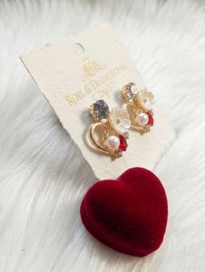 Heart Shaped Pearl &amp; Gemstone Earrings