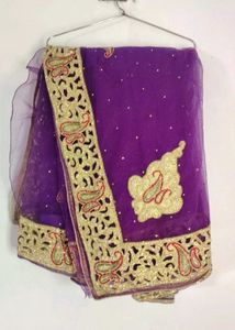 Gorgeous Purple Embroidered net  Saree