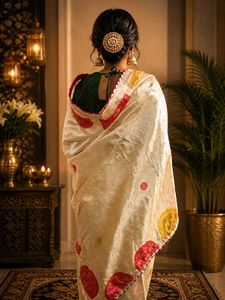 Elegant Cream Saree with Red Motifs