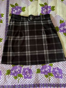 Black Plaid Mini Skirt with Belt