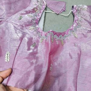 Shimmering Pink Embellished Saree with  stiched bl