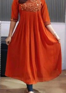 Elegant Orange Embroidered Kurta