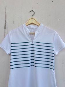 authentic Nike White Striped Polo T-Shirt