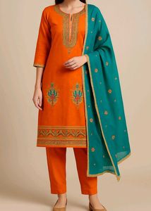 Orange &amp; Teal Embroidered Suit + Free Delivery 🚚