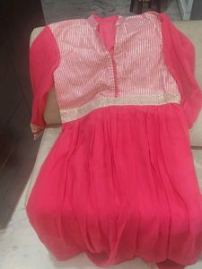 Pink &amp; Gold Striped ethnic gown.