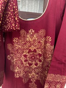 Maroon Kurta Set with Gold Print