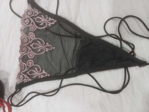 Sheer Purple Thong with Lace Trim