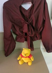 Maroon Collared Button-Up Tunic crop top