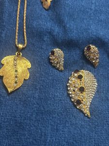 Leaf Pendant Necklace &amp; Earrings combo ✨🫶🏻