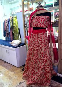 unstitched Red Embroidered Lehenga Choli