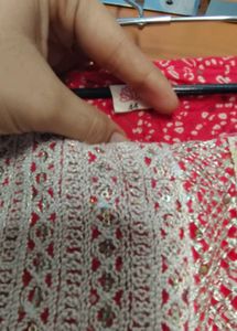 Red Printed Kurta with Embellished Neckline