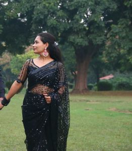 Black Saree With Padded Blouse
