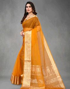 Elegant Orange Silk Saree with Golden Border