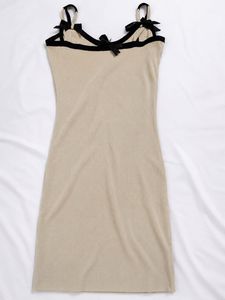 Cute Beige Mini Dress with Bows